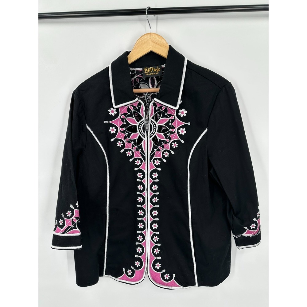 Bob Mackie Jacket Womens L Embroidery Mature Art to Wear Avant Garde Unique